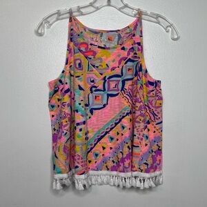 Lilly Pulitzer Colorful Print Fringe Hem Tank Top Women’s Size Small